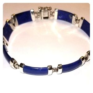 Sterling 7 1/4" Lapis Segment Bracelet